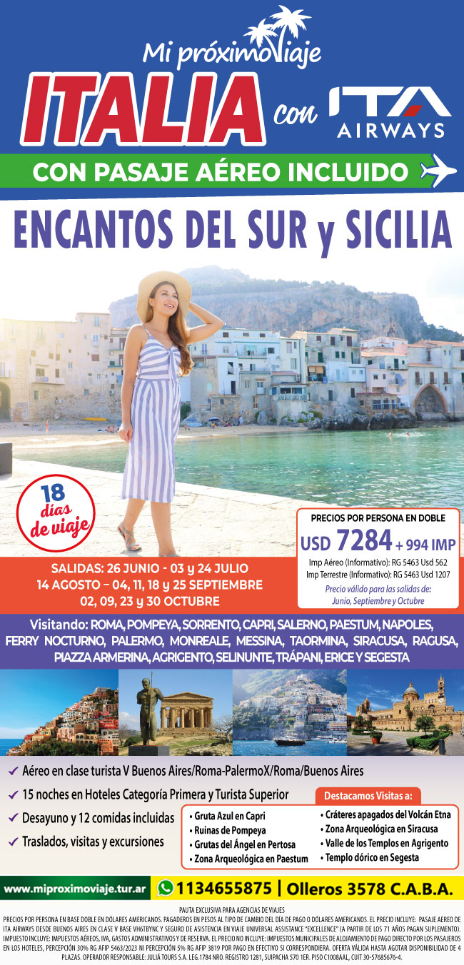ENCANTOS DEL SUR & SICILIA con AEREO DE ITA AIRWAYS INCLUIDO
